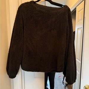 Bobeau Black Sherpa Crew Neck Sweater